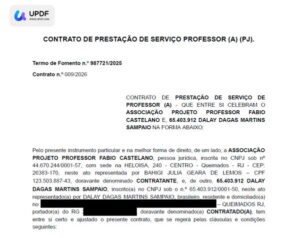 009 - CONTRATO DE PRESTAÇÃO DE SERVIÇO PROFESSOR (A)